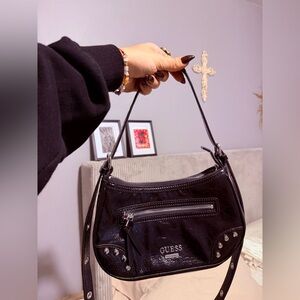 GUESS Glossy Black Shoulder Bag